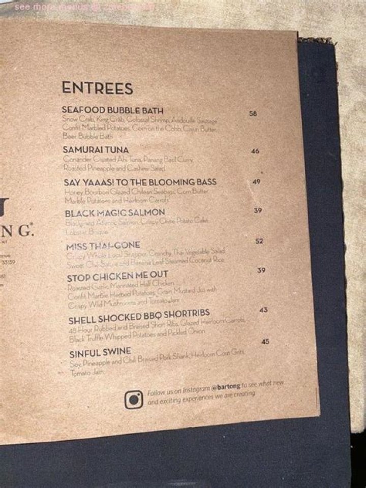 Barton G Miami Menu